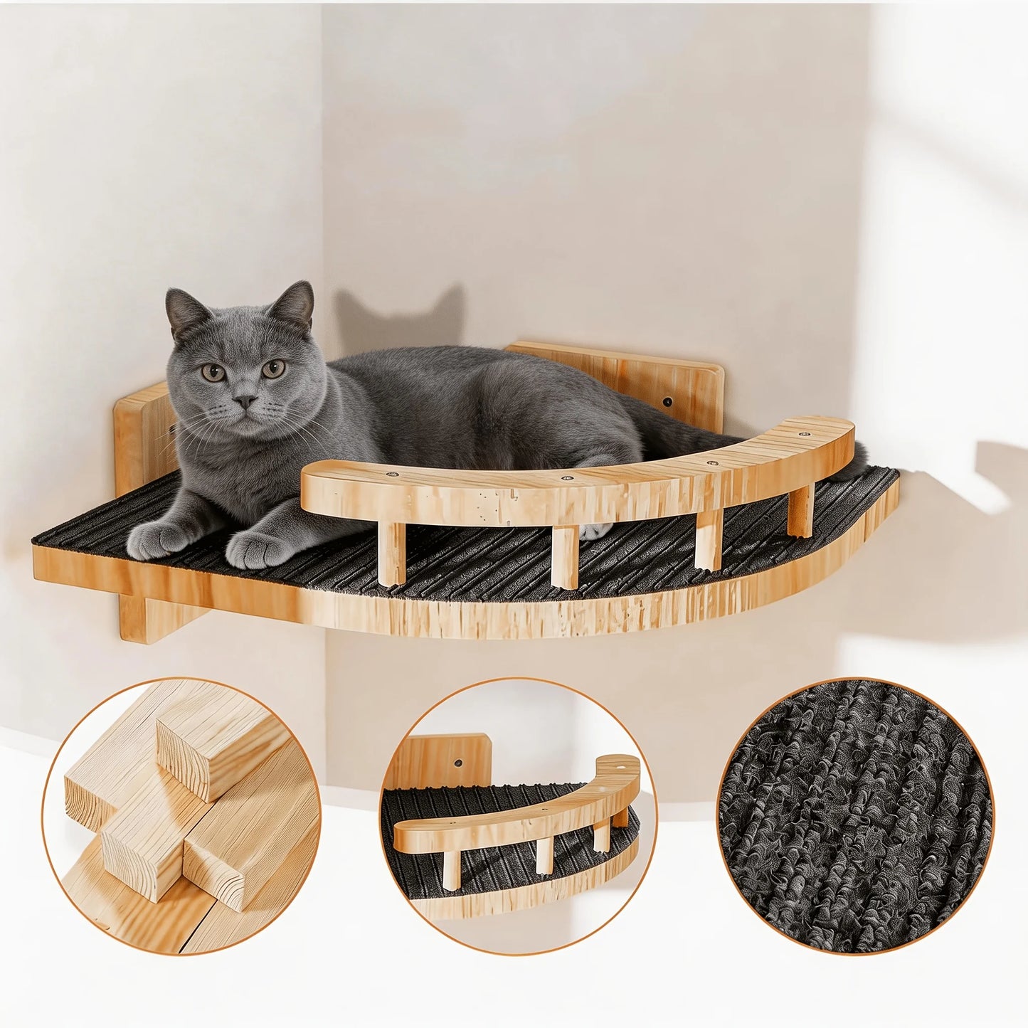 Pine Wood Cat Wall Shelves 4 Pc Set With 3 Step Climbing Ladders Bed Hammock