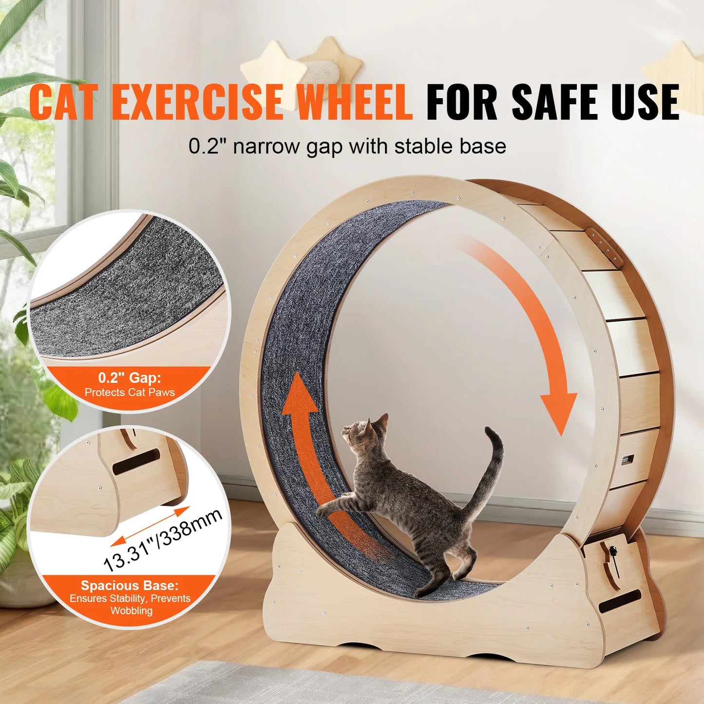 SucceBuy Wooden Cat Exercise Wheel For Indoor Cats With Teaser