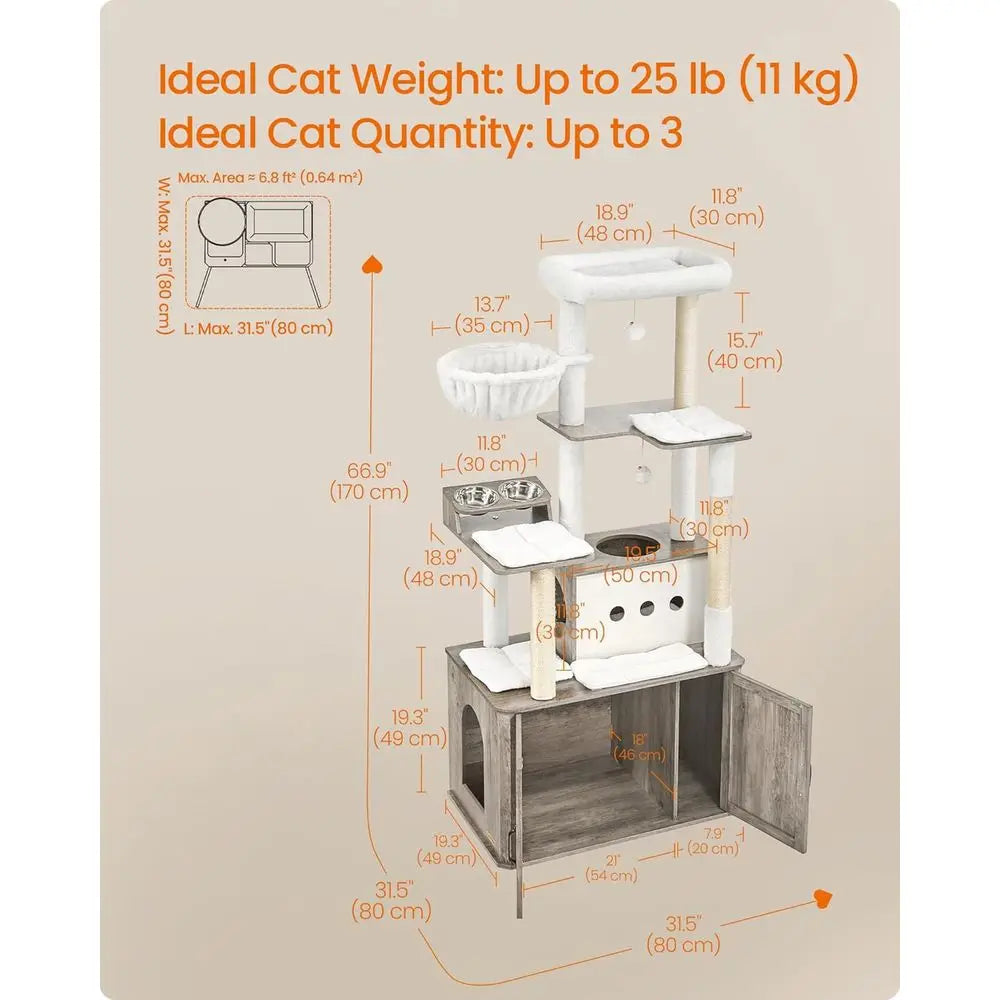 Cat Tower With Litter Box And Scratching Posts For Cats