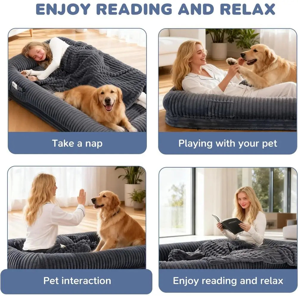 Orthopedic Dog Bed With Blanket And Egg Crate Foam Water Resistant Liner