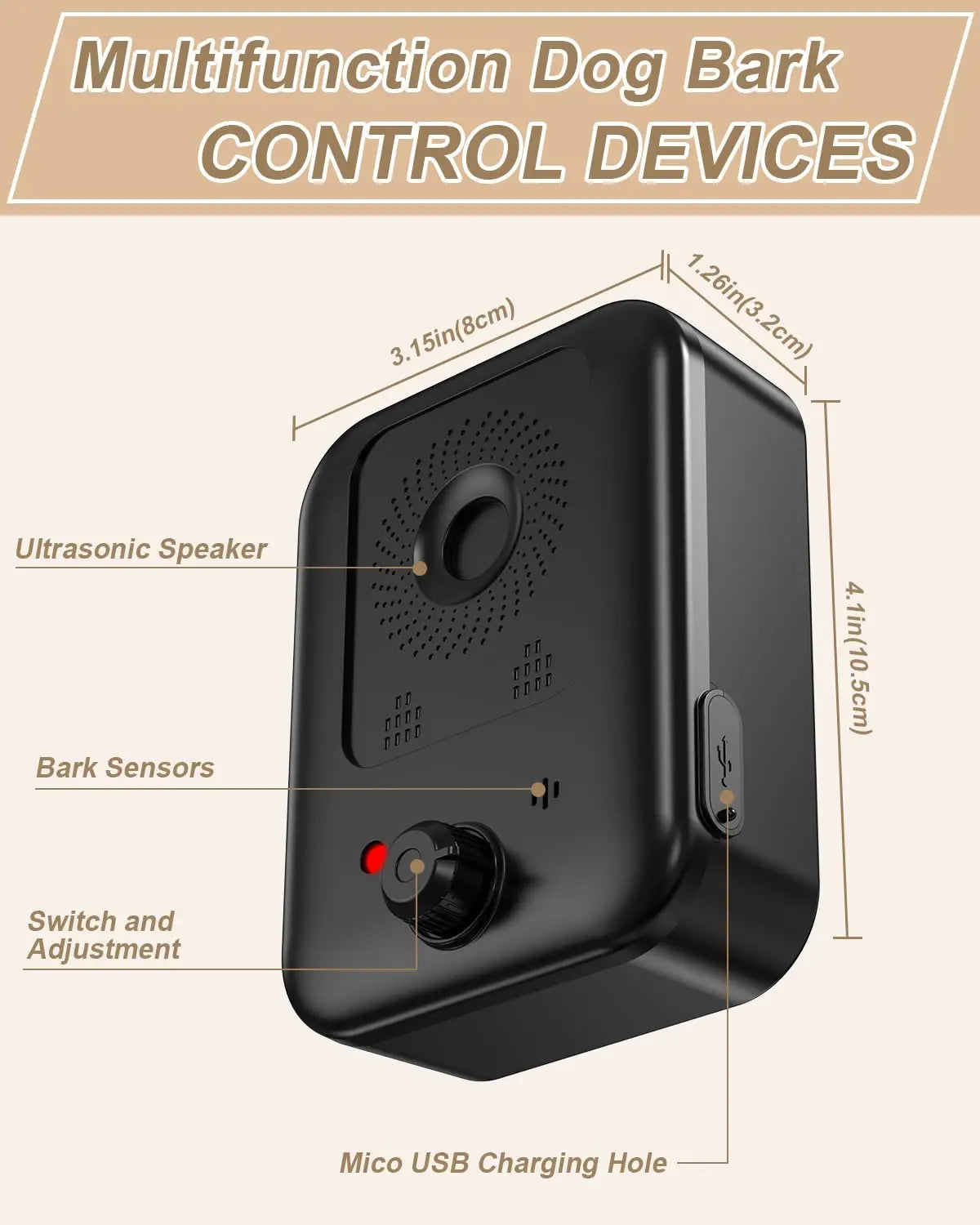 Petedu Rechargeable Ultrasonic Dog Bark Deterrent For Indoor Outdoor Use
