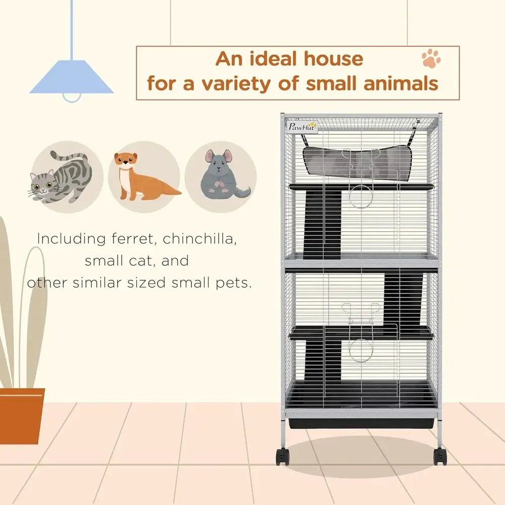 4 Tier Rolling Small Animal Cage With Hammock Removable Tray