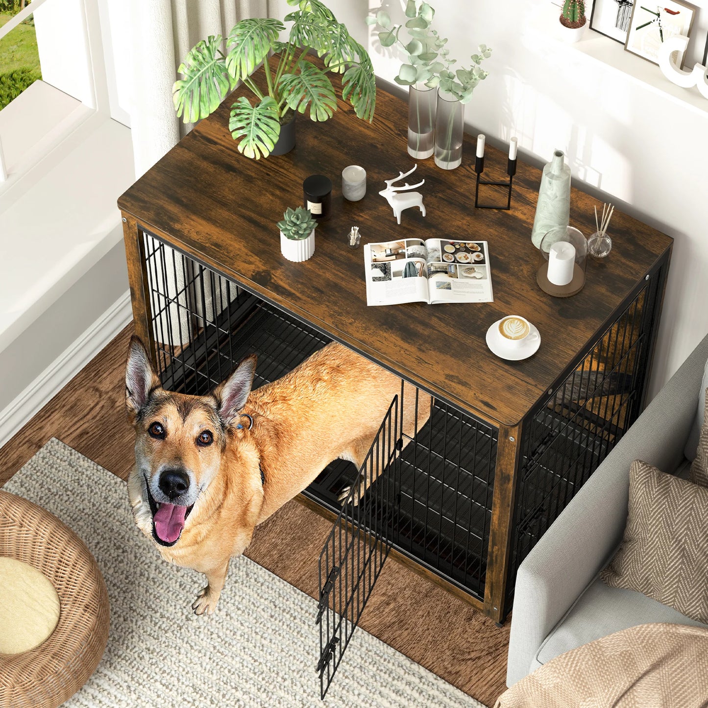 BINGOPAW Wooden Dog Crate End Table With Double Doors