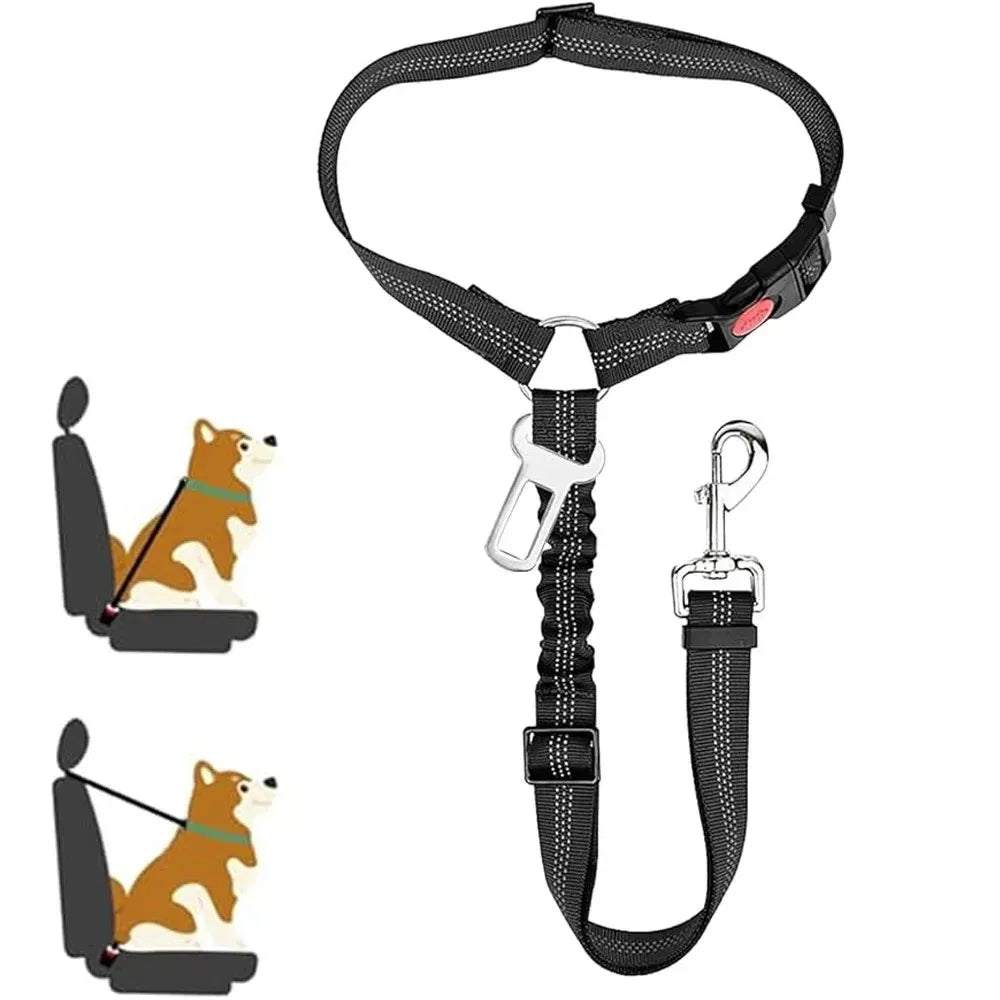Two In One Dog Car Seat Belt Headrest Restraint Reflective