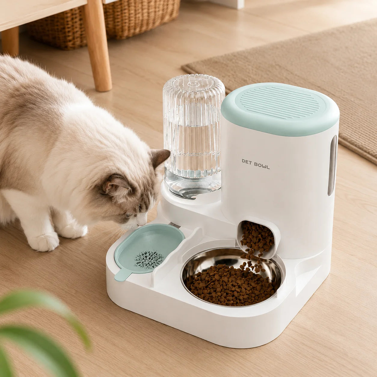 Automatic Pet Feeder And Water Dispenser 2-In-1 Bowl Station