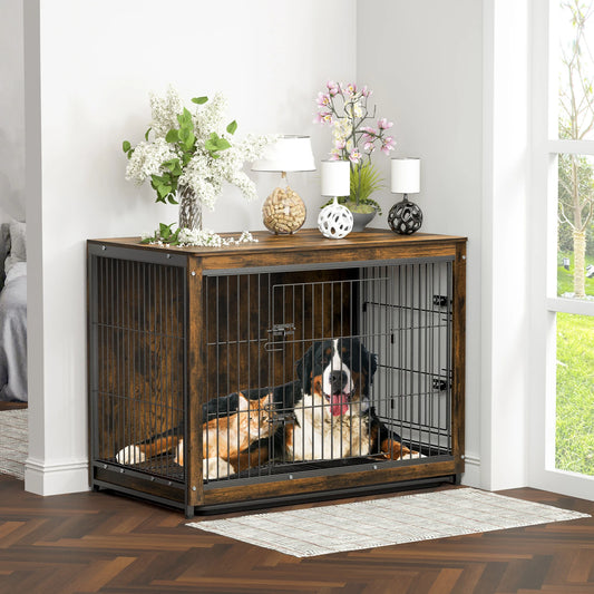 BINGOPAW Wooden Dog Crate End Table With Double Doors