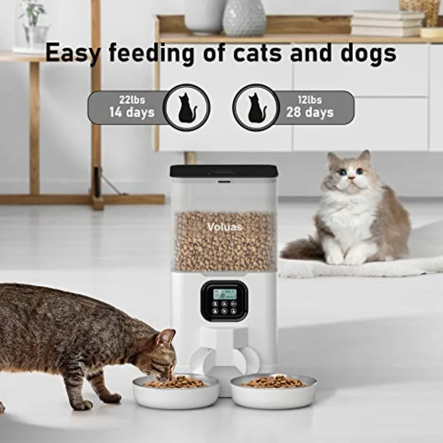 Automatic Cat Feeder For Two Cats With Memory Function And Stainless Steel Bowls