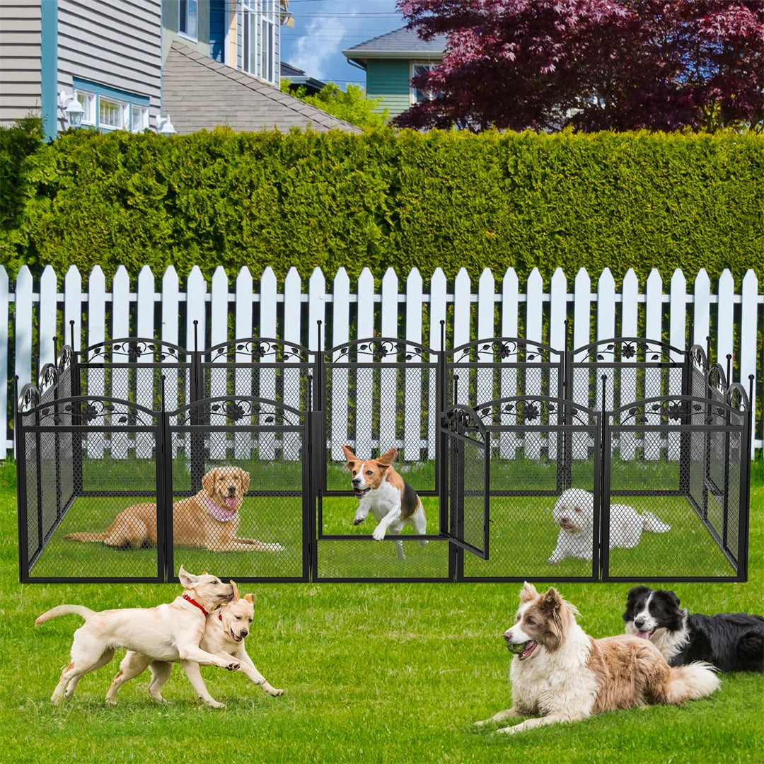 BINGOPAW 8 Panels Dog Playpen Heavy Duty Iron Fence Outdoor