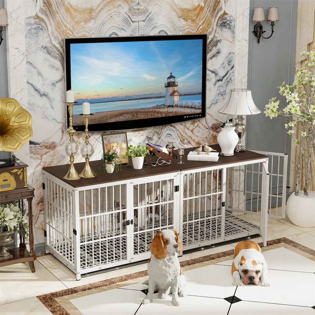 BINGOPAW Three Door Dog Crate End Table With Removable Tray