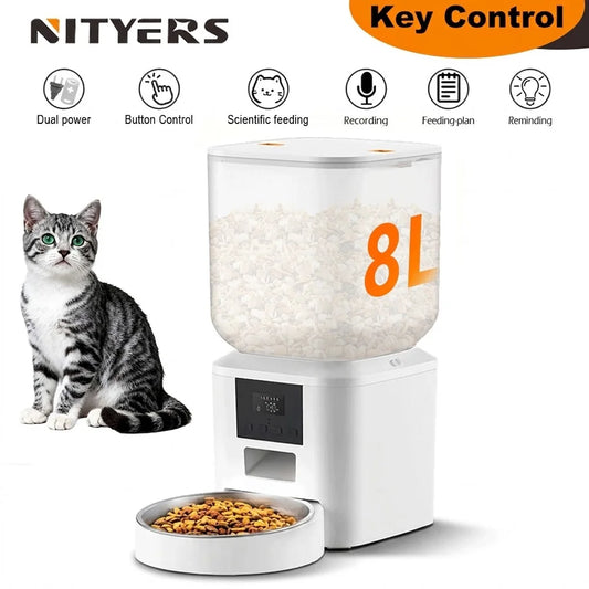Nityers Cat Feeder With Stainless Steel Bowl And Voice Recorder