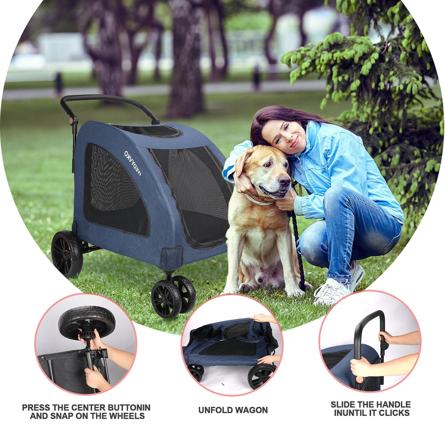 Heavy Duty Dog Stroller For Large Dogs Foldable Wagon