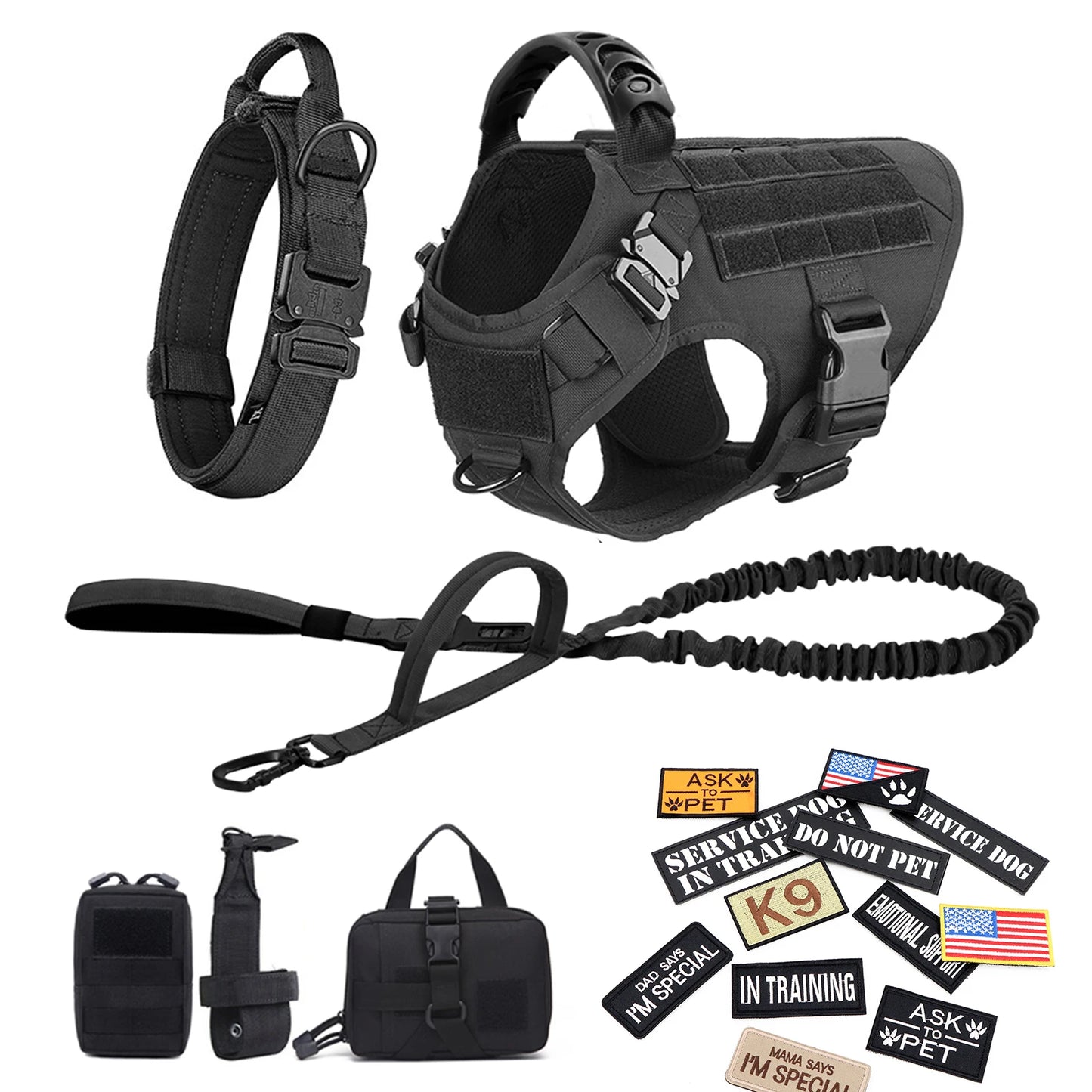 PETRAVEL Military Large Malinois Dog Harness Vest Set Patches Leash Kit