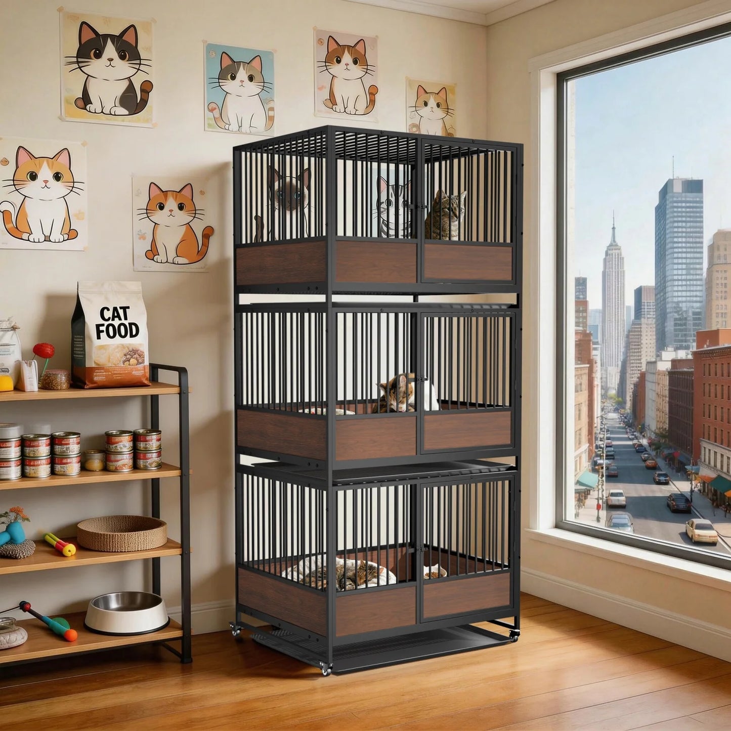 BINGOPAW Heavy Duty Rolling Dog Crate Kennel Removable Tray