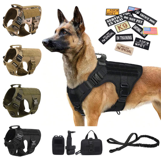 PETRAVEL Military Large Malinois Dog Harness Vest Set Patches Leash Kit
