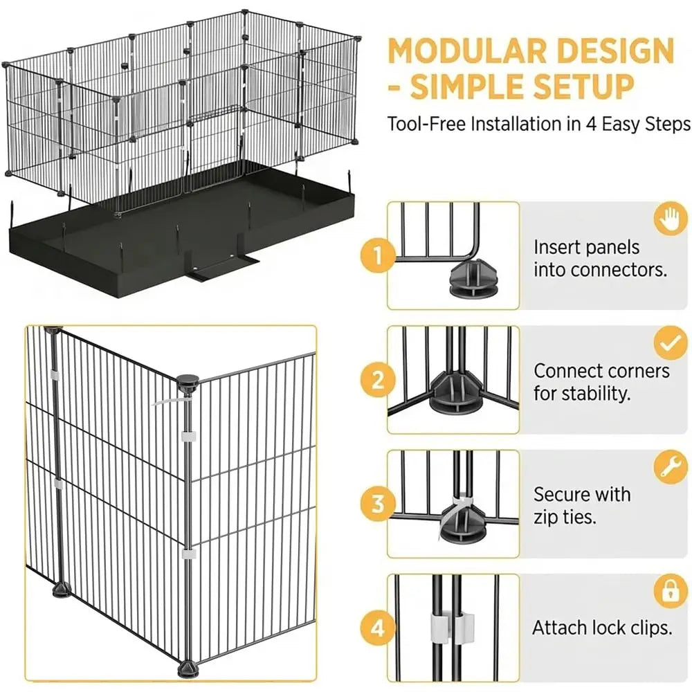 OVOZI DIY Expandable Animal Playpen Cage With Waterproof Liner