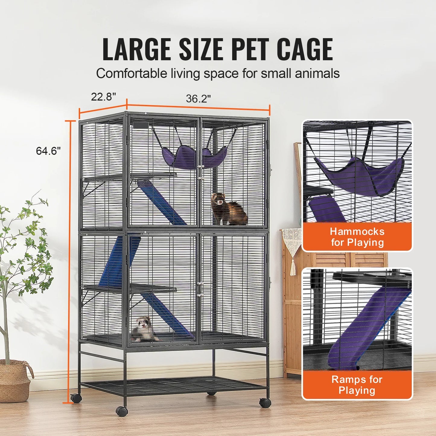 Rolling Metal Ferret Cage Quad Tier Small Animal Cage
