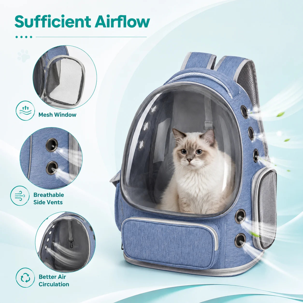 XMSJ Ventilated Pet Backpack Carrier for Cats and Dogs