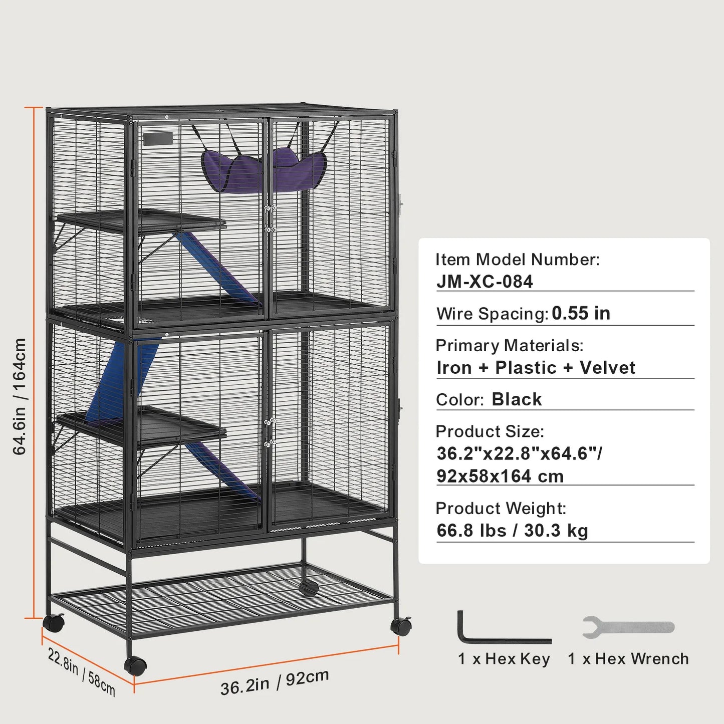 Rolling Metal Ferret Cage Quad Tier Small Animal Cage