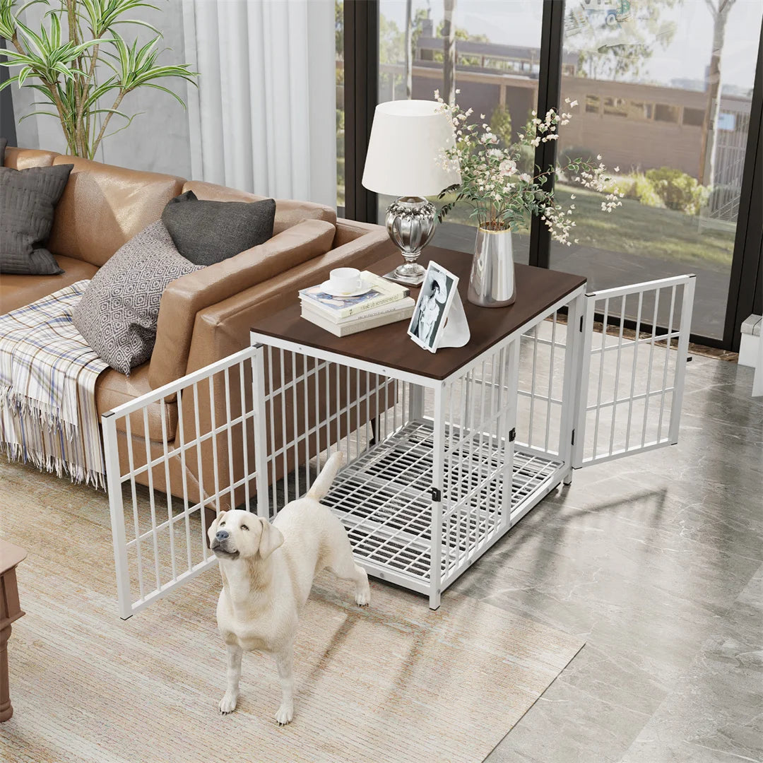 BINGOPAW Three Door Dog Crate End Table With Removable Tray