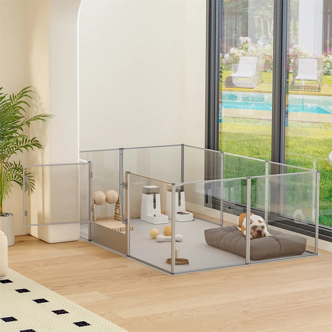 BINGOPAW Clear Acrylic Dog Playpen With Whelping Pad Waterproof
