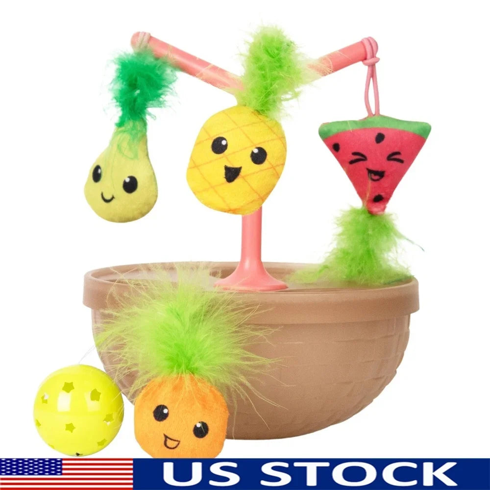 Wobbling Cat Toy Fruit Bowl With 5 Interactive Catnip Toys