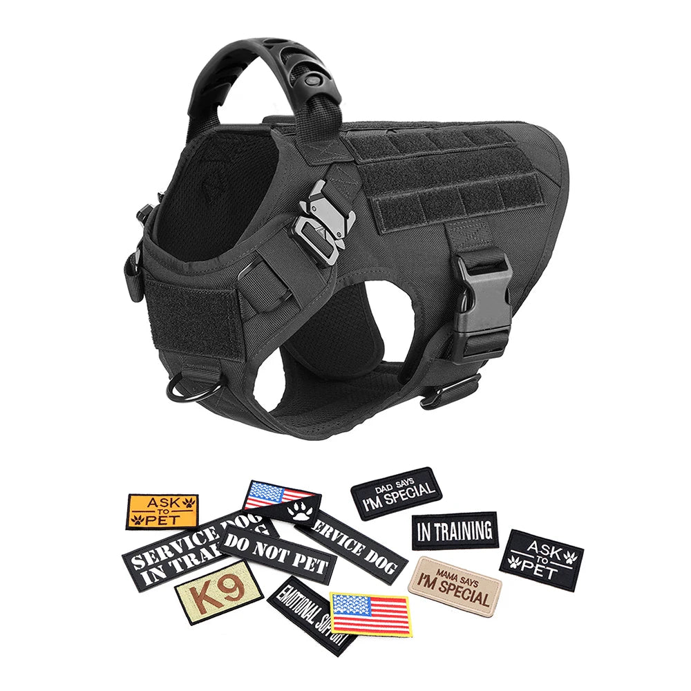 PETRAVEL Military Large Malinois Dog Harness Vest Set Patches Leash Kit