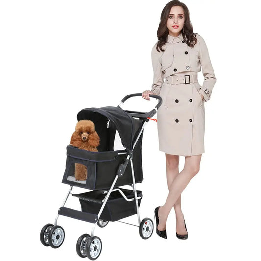 Four Wheel Pet Stroller For Dogs And Cats Foldable Carrier