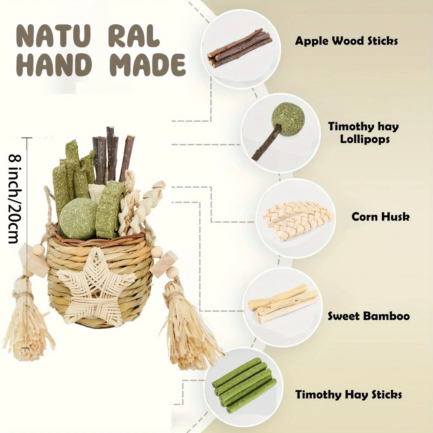 Rabbit Chew Toys for Teeth Natural Bamboo Timothy Hay Sticks Pack of 2