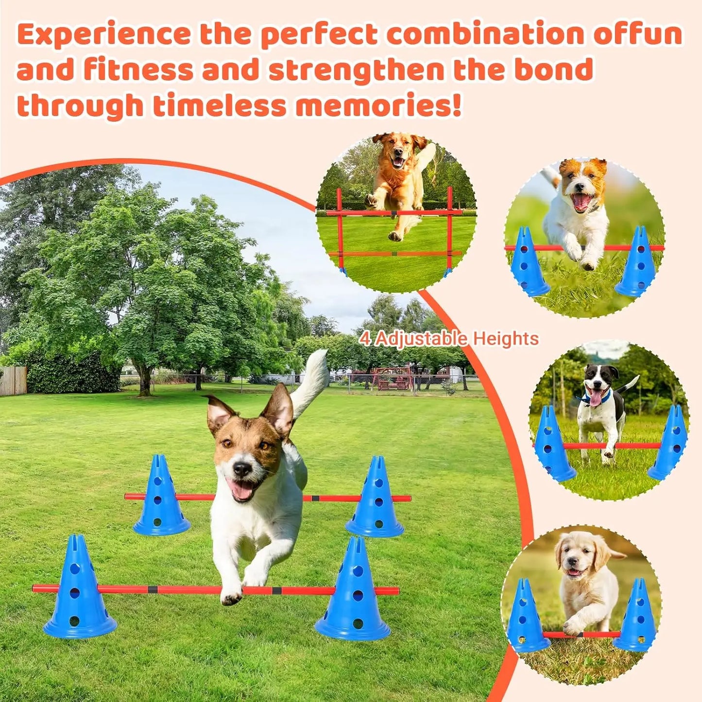 HiMISS Dog Agility Hurdle Cone Set With 12 Cones And 6 Rods