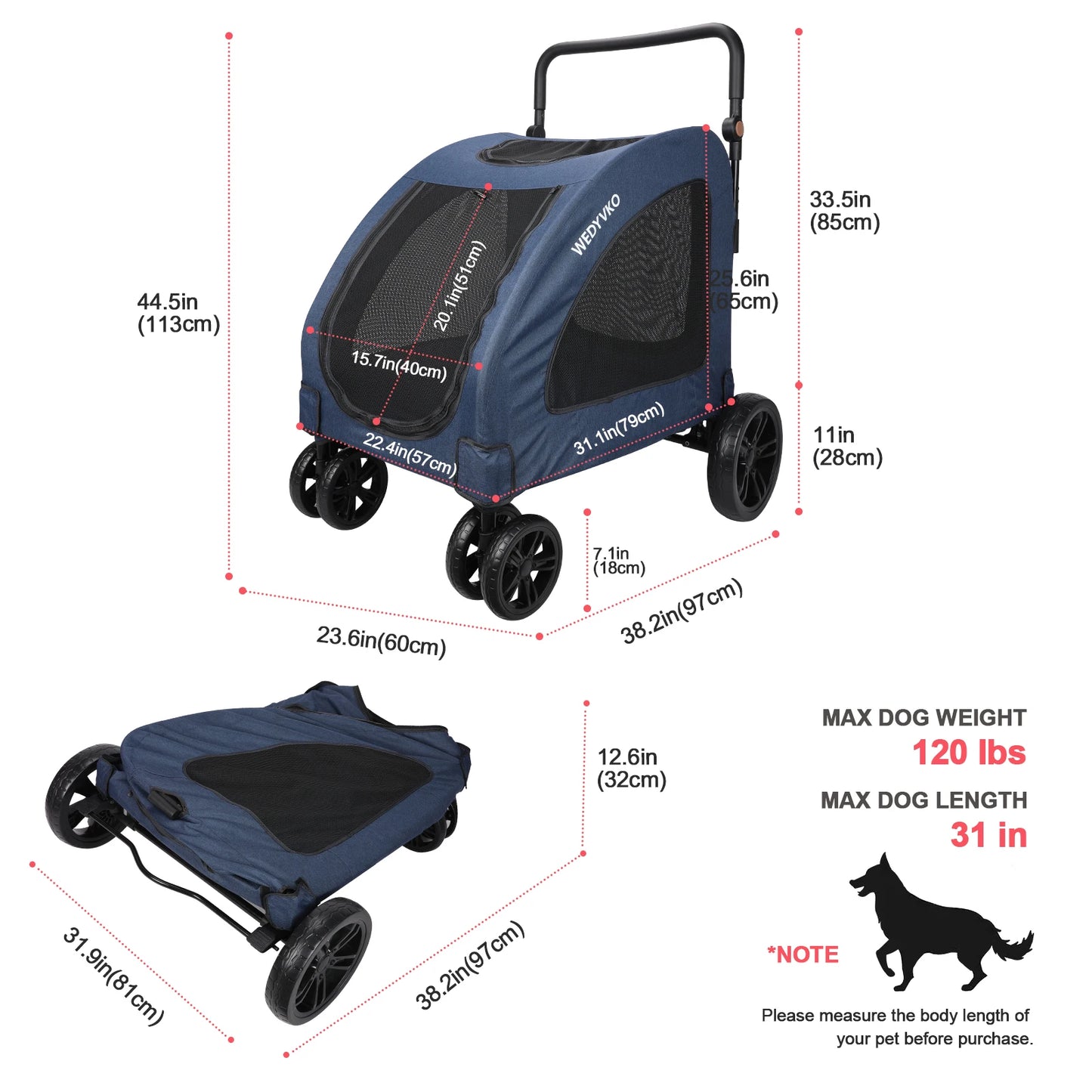 Heavy Duty Dog Stroller For Large Dogs Foldable Wagon