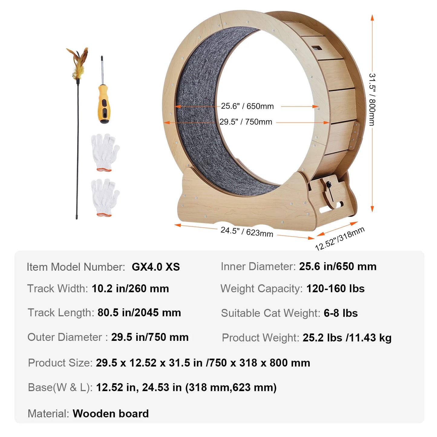 SucceBuy Wooden Cat Exercise Wheel For Indoor Cats With Teaser