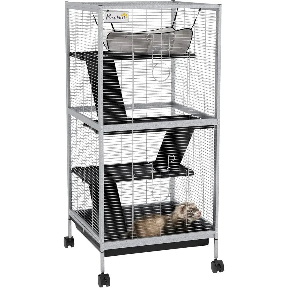 4 Tier Rolling Small Animal Cage With Hammock Removable Tray