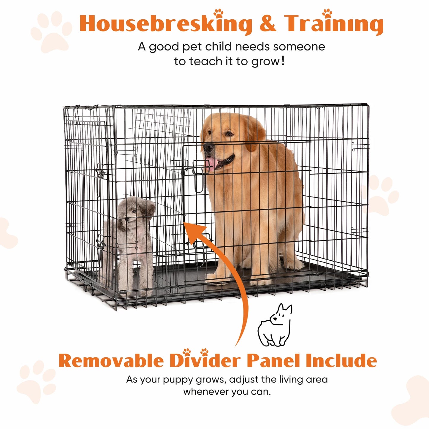 JHK Folding Wire Dog Cage With Pan Tray For Outdoors