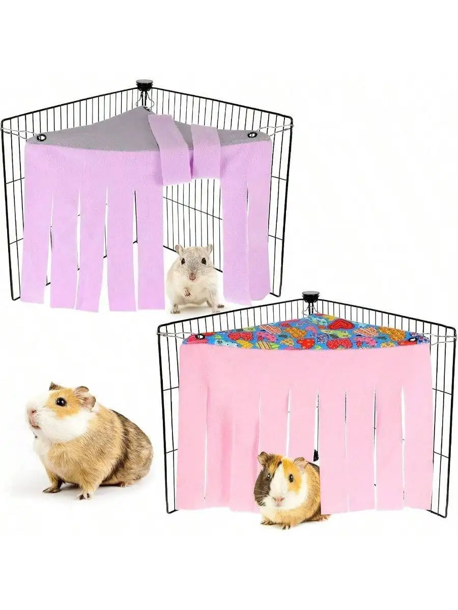 Two Pack Small Pet Fleece Hideout Corner Shelter For Guinea Pigs Ferrets