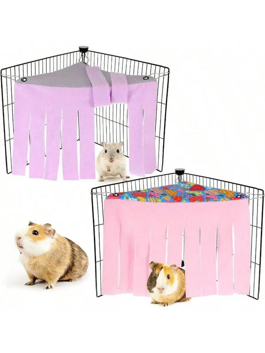 Two Pack Small Pet Fleece Hideout Corner Shelter For Guinea Pigs Ferrets
