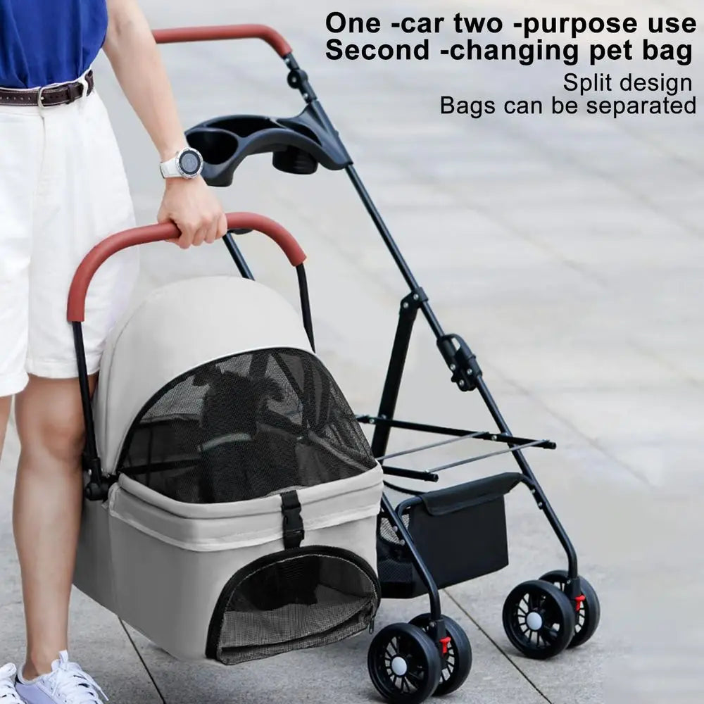 Pet Folding Stroller For Dogs And Cats With Four Wheels
