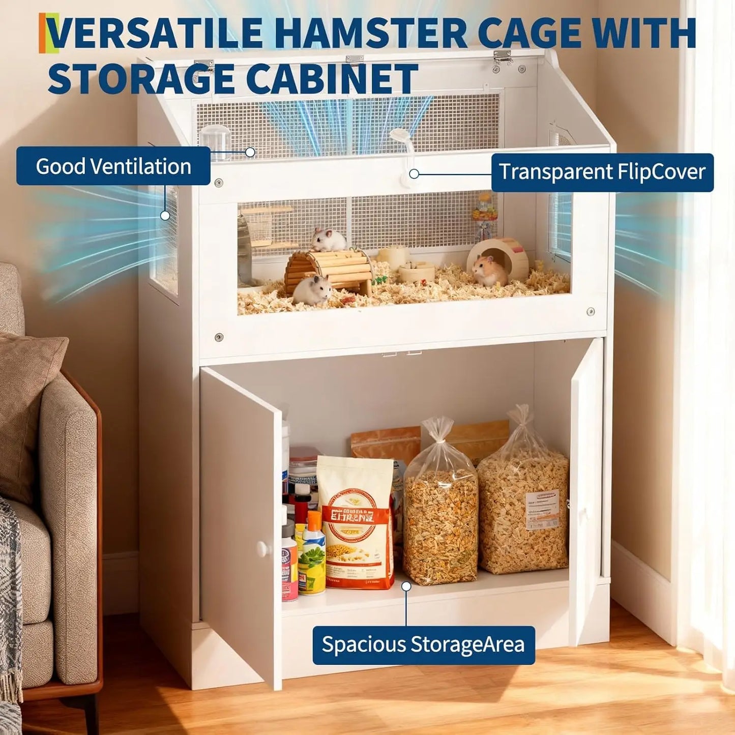 HiMISS Acrylic Small Animal Cage With Storage Cabinet For Hamsters