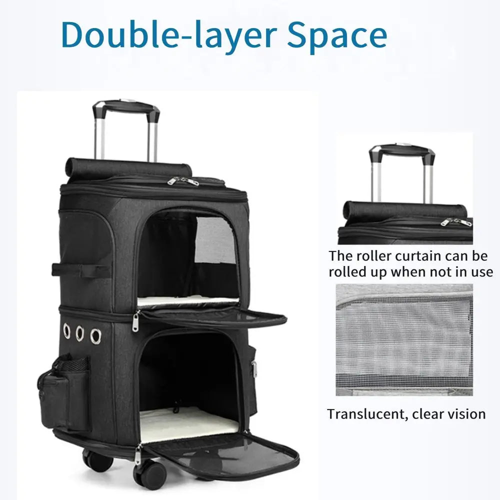 Pet Carrier Trolley Bag With Wheels For Cats And Dogs