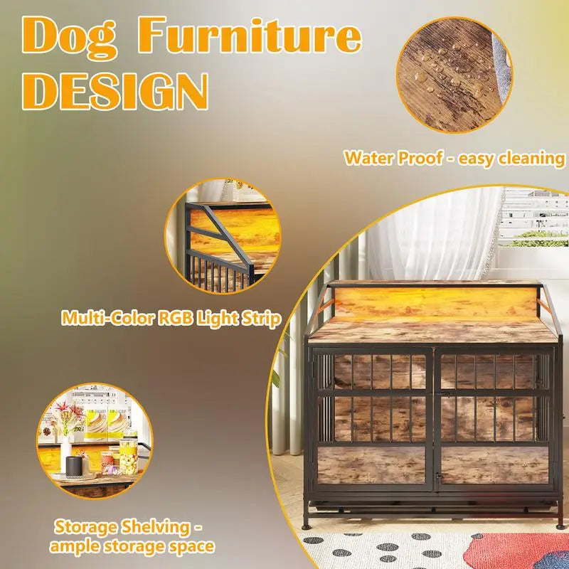 Multi Function Wooden Dog Crate With Storage And Double Doors