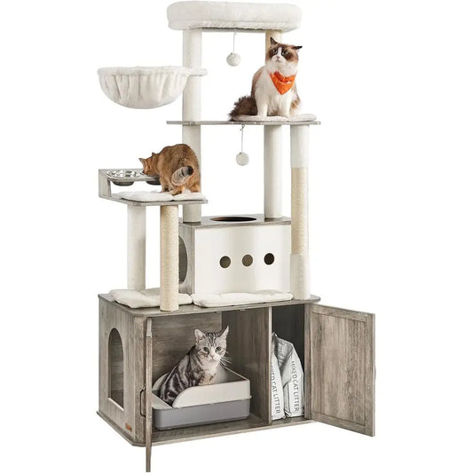 Cat Tower With Litter Box And Scratching Posts For Cats