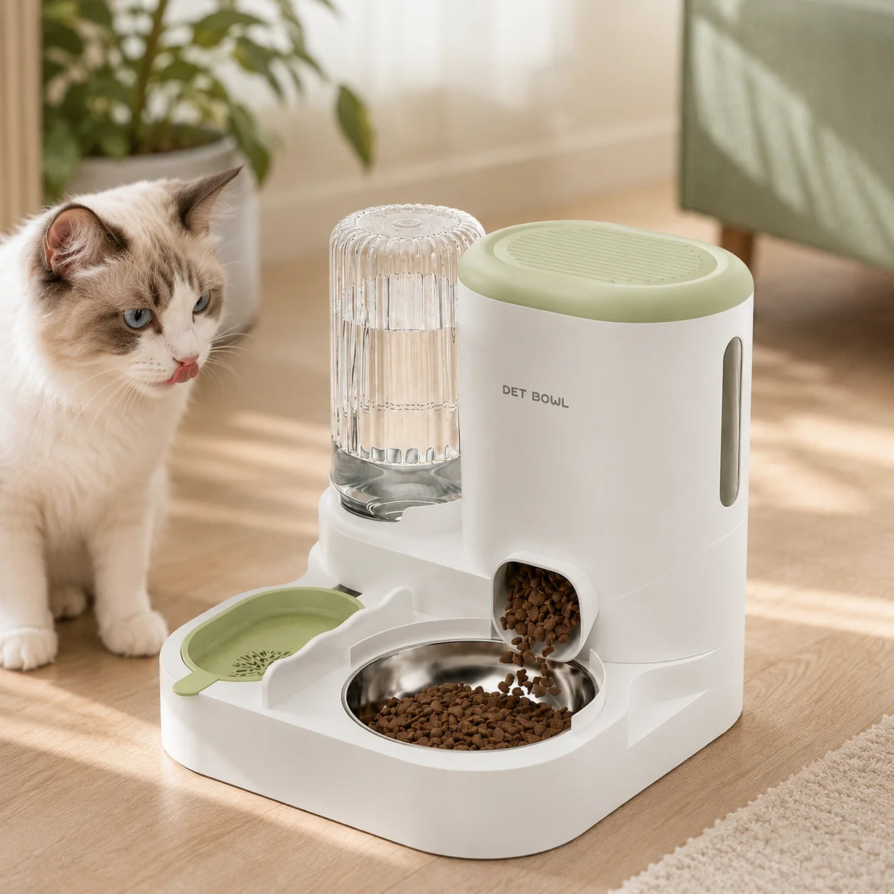 Automatic Pet Feeder And Water Dispenser 2-In-1 Bowl Station