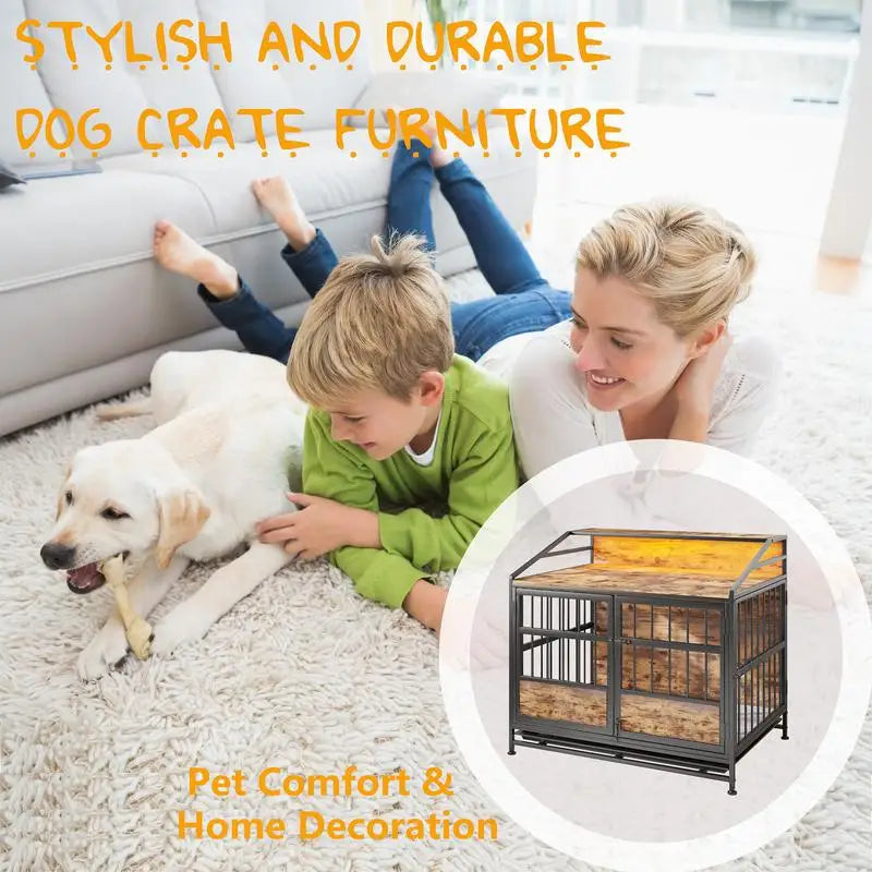 Multi Function Wooden Dog Crate With Storage And Double Doors