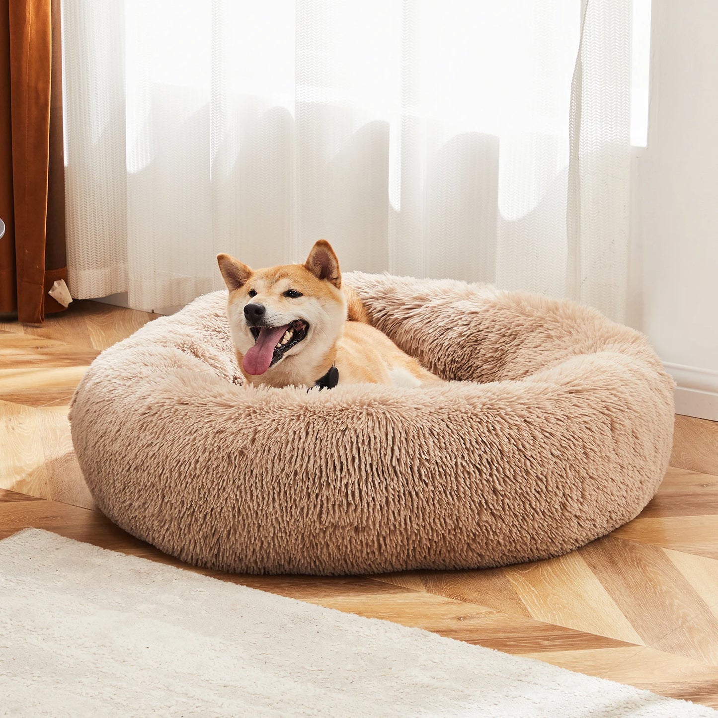 JHK Calming Faux Fur Dog Bed With Anti Slip Foundation