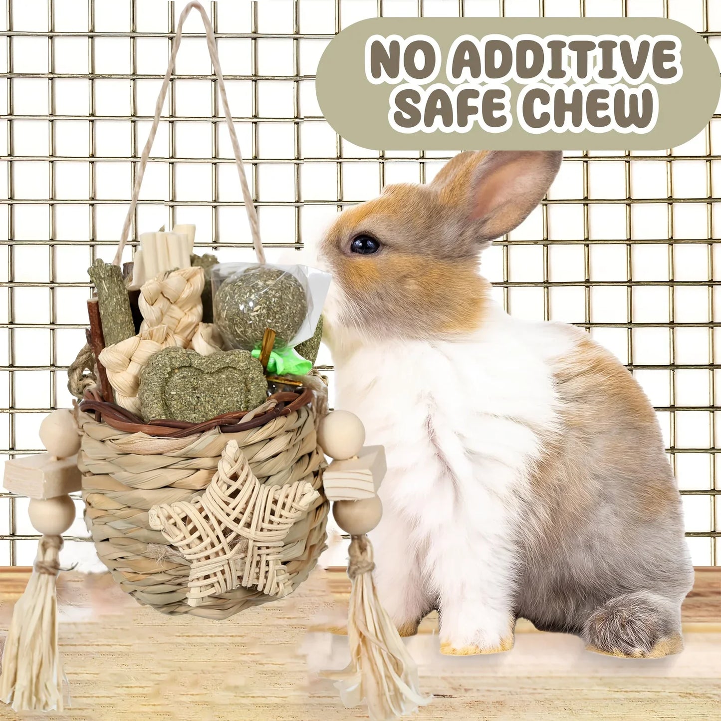Rabbit Chew Toys for Teeth Natural Bamboo Timothy Hay Sticks Pack of 2
