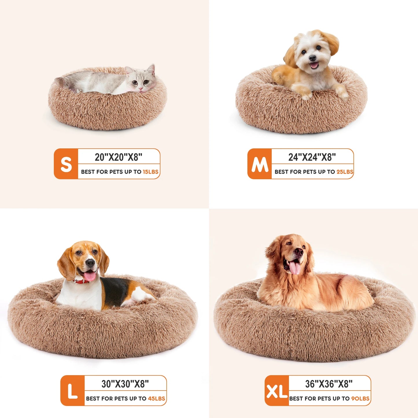 JHK Calming Faux Fur Dog Bed With Anti Slip Foundation