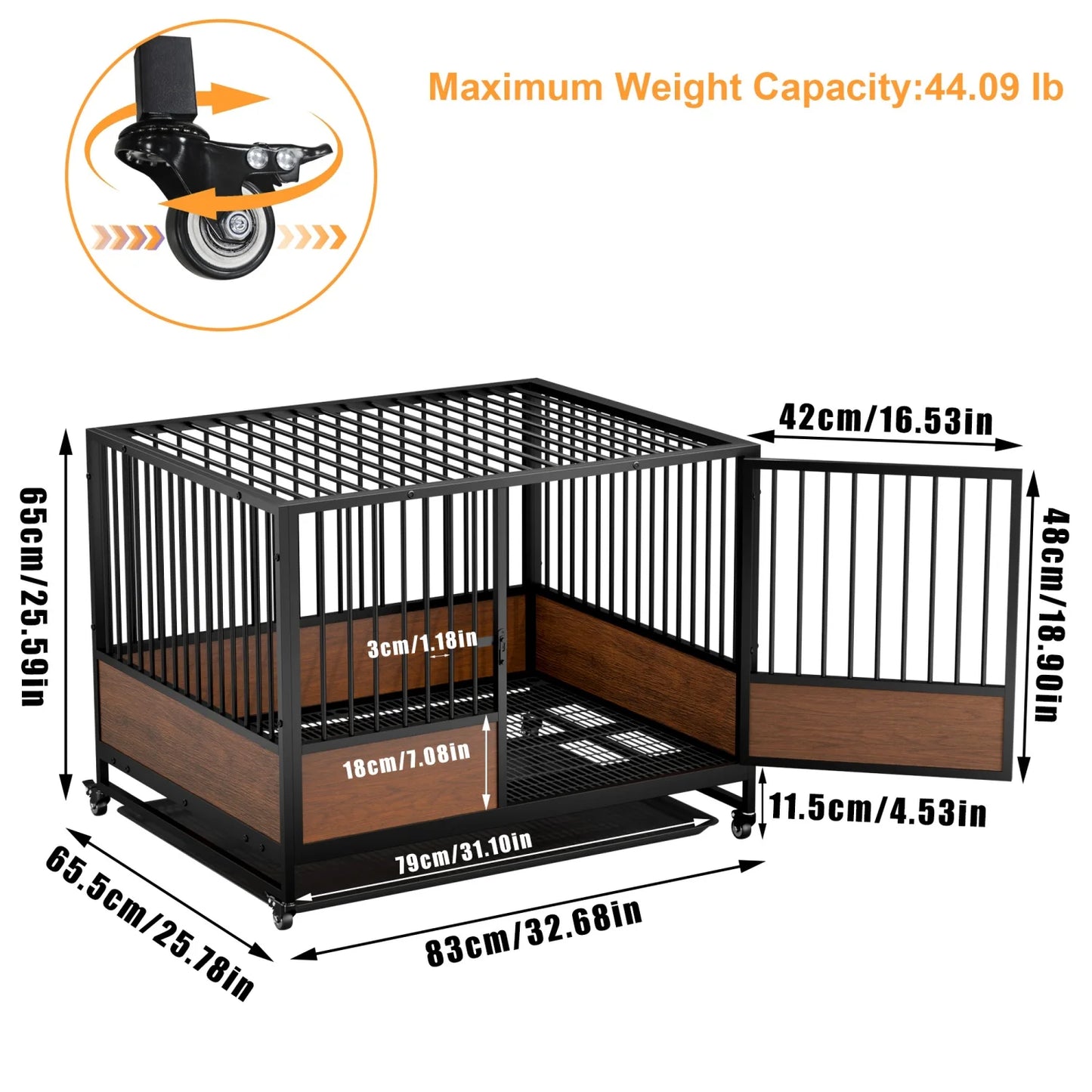BINGOPAW Heavy Duty Rolling Dog Crate Kennel Removable Tray
