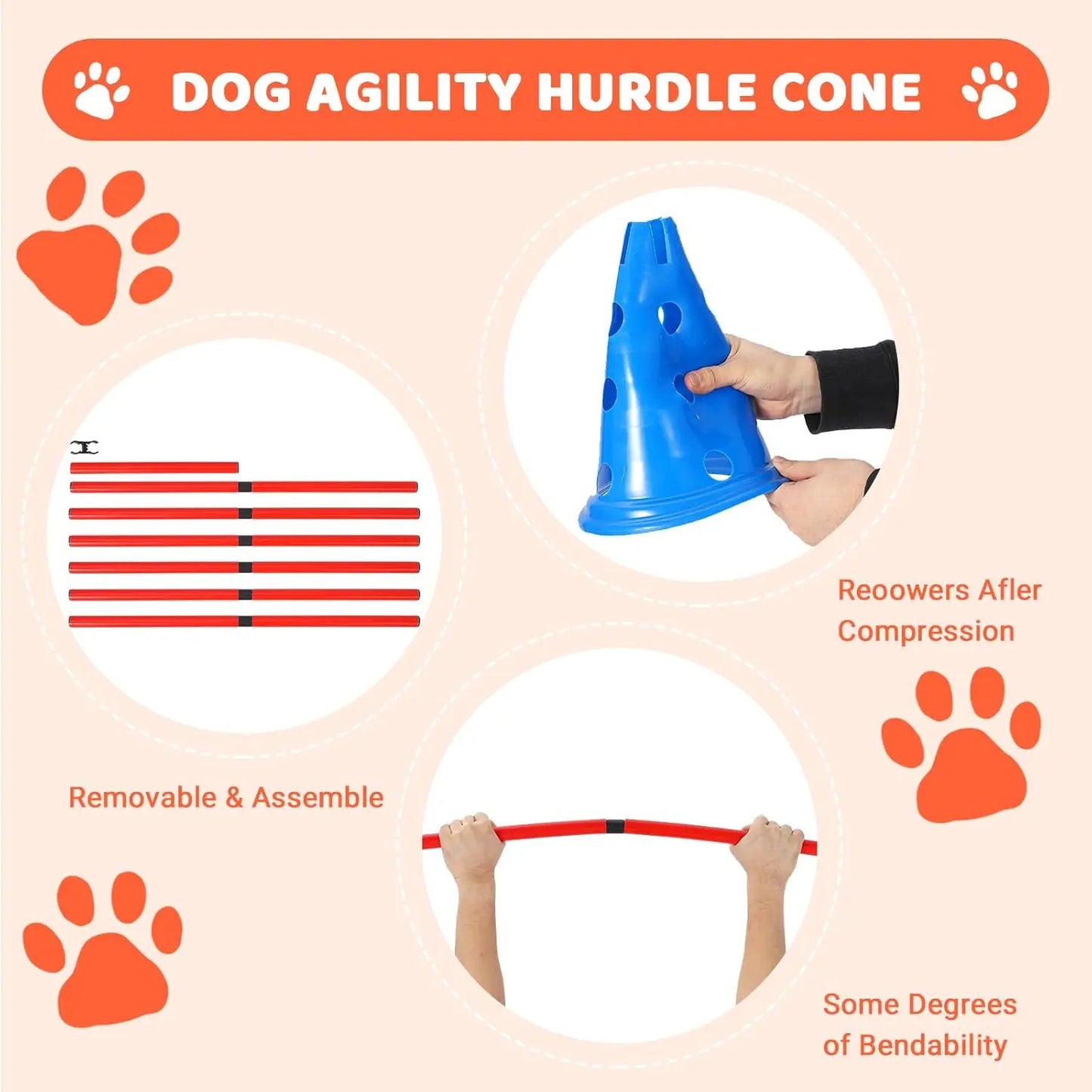 HiMISS Dog Agility Hurdle Cone Set With 12 Cones And 6 Rods