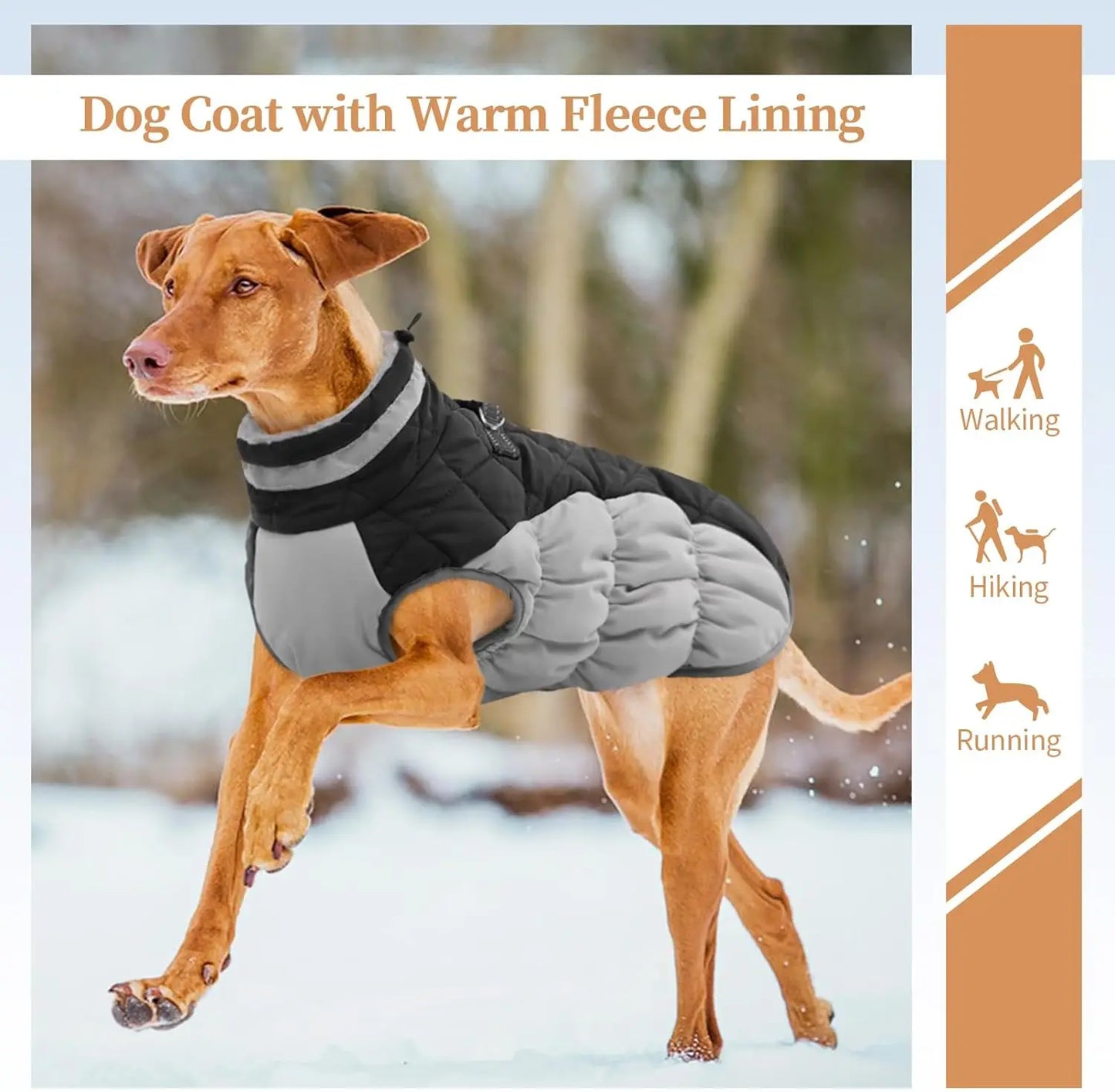 Waterproof Fleece Dog Coat With D Ring And Back Zipper