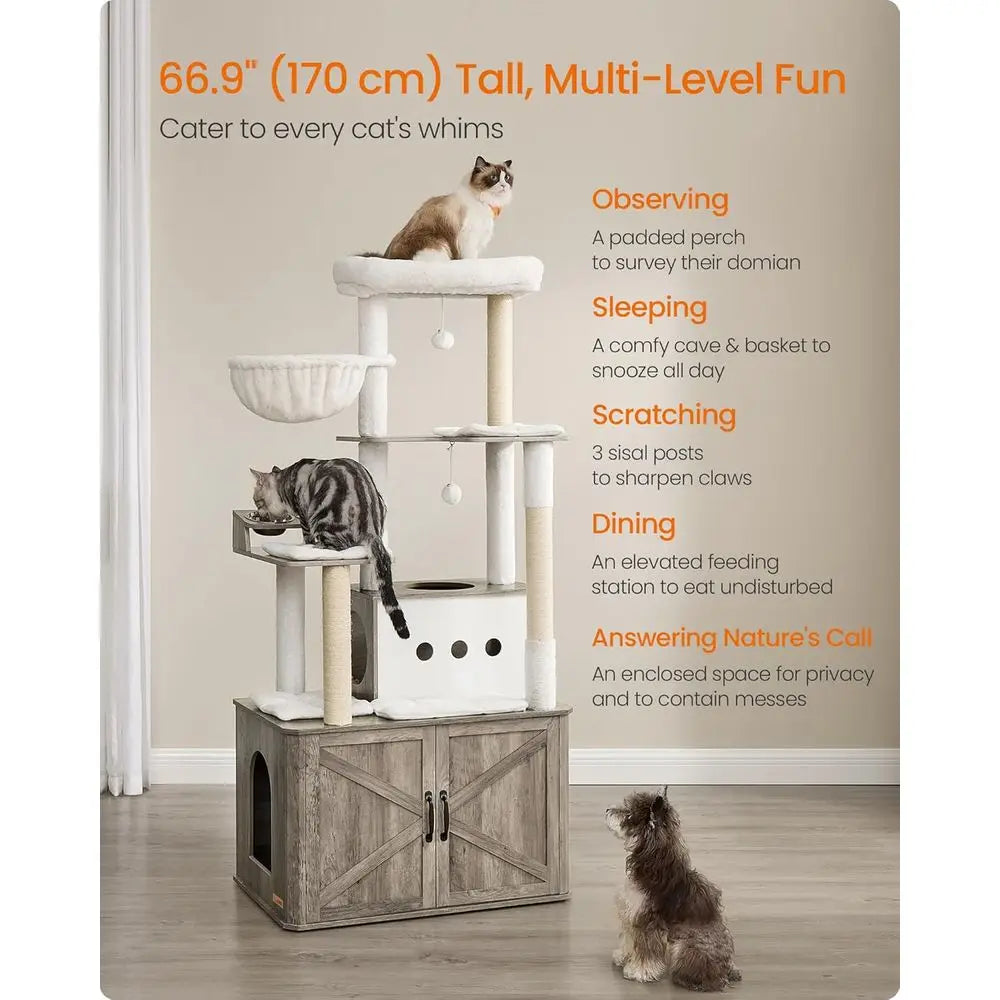 Cat Tower With Litter Box And Scratching Posts For Cats