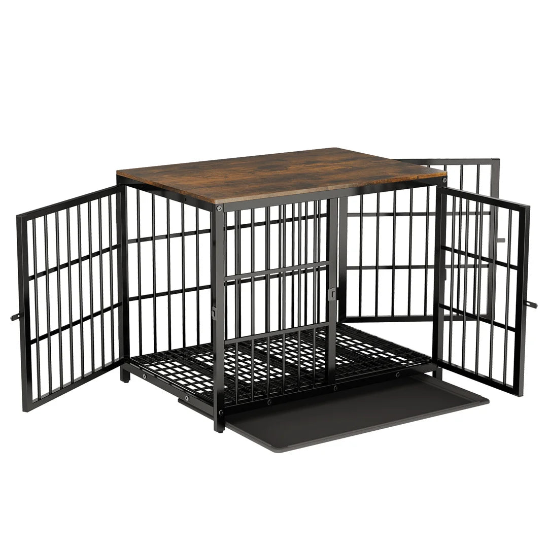 BINGOPAW Three Door Dog Crate End Table With Removable Tray